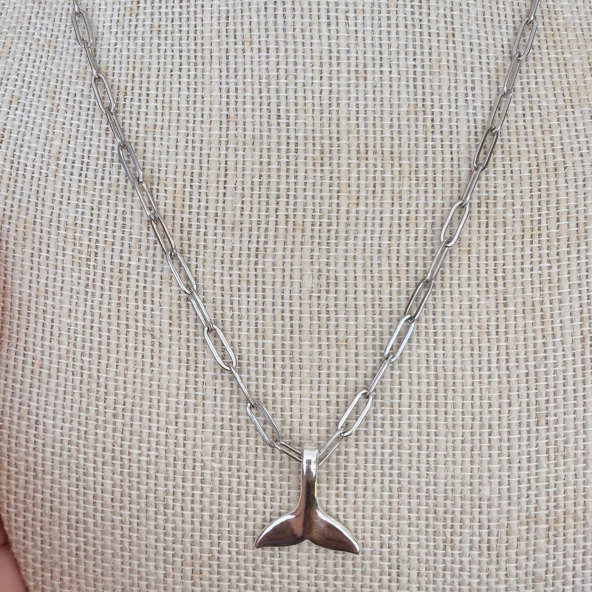 Stainless Steel Whale Tail - Paperclip Necklace